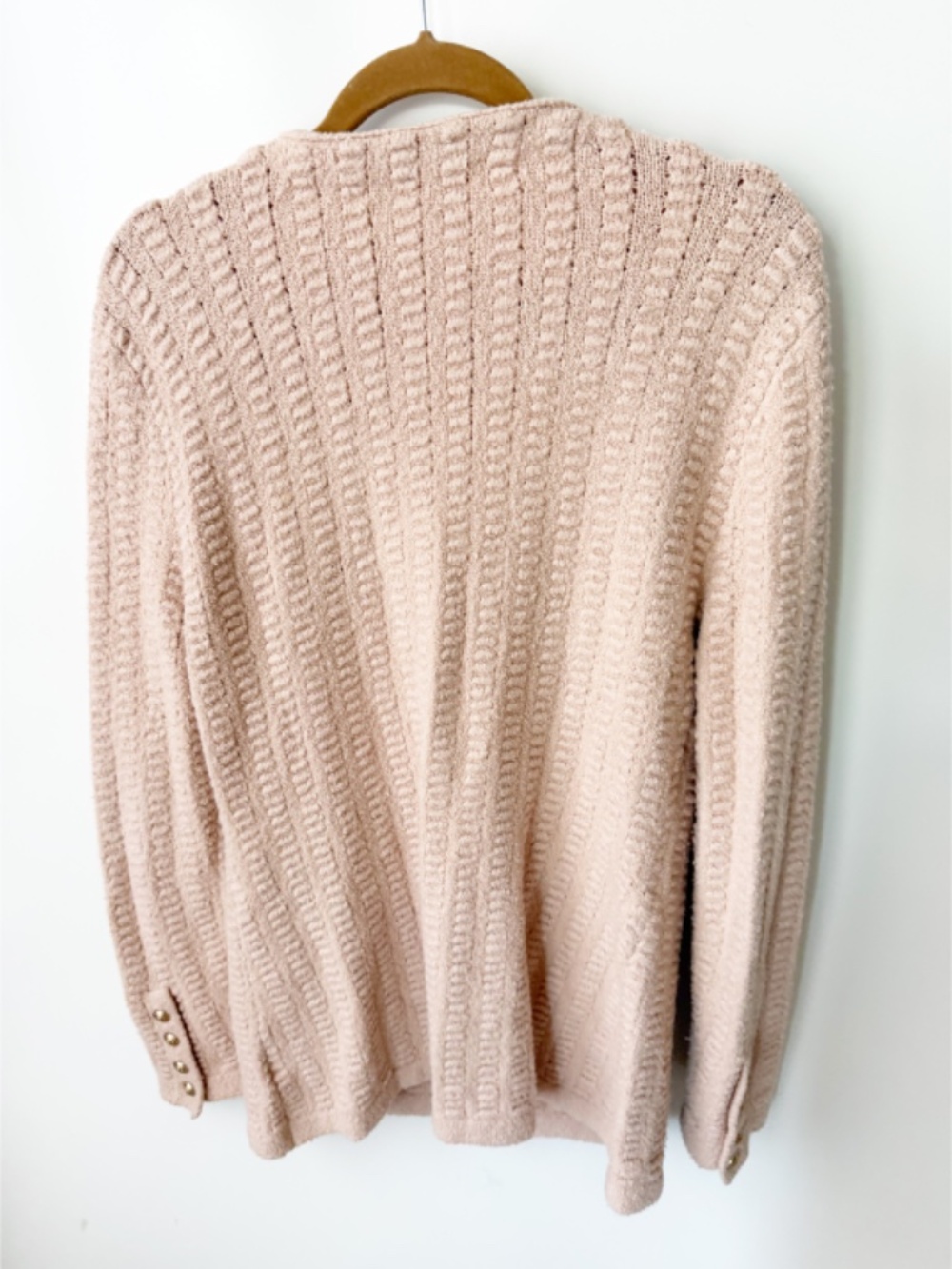 L'AGENCE Sue Textured Knit Longline Cardigan Pink Petal Gold Button M - Picture 5 of 9